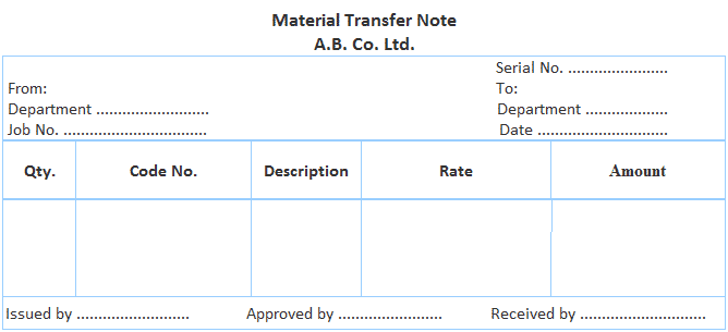 Format of Material Transfer Note