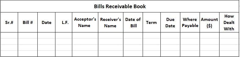 Bill Receivable Book Format