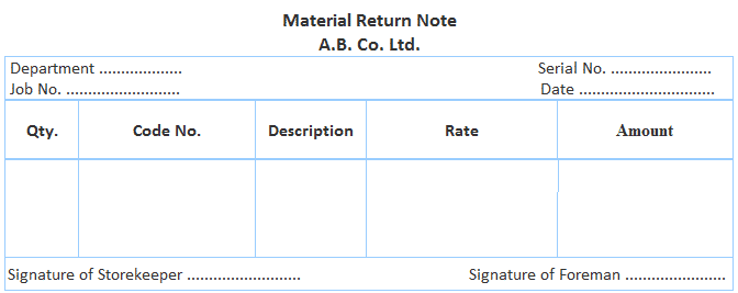 Material Return Note Format