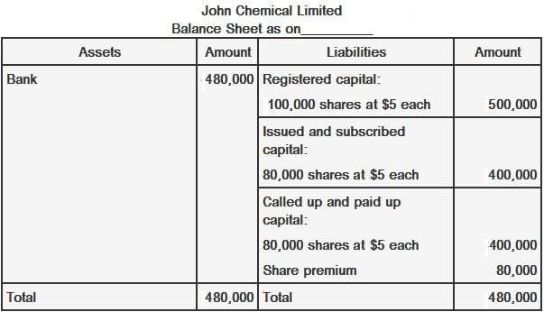 Balance Sheet Issue of Shares at Premium