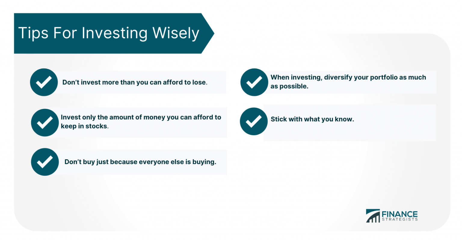  A checklist of tips for investing wisely, including: don't invest more than you can afford to lose, diversify your portfolio, stick with what you know, and don't buy just because everyone else is.