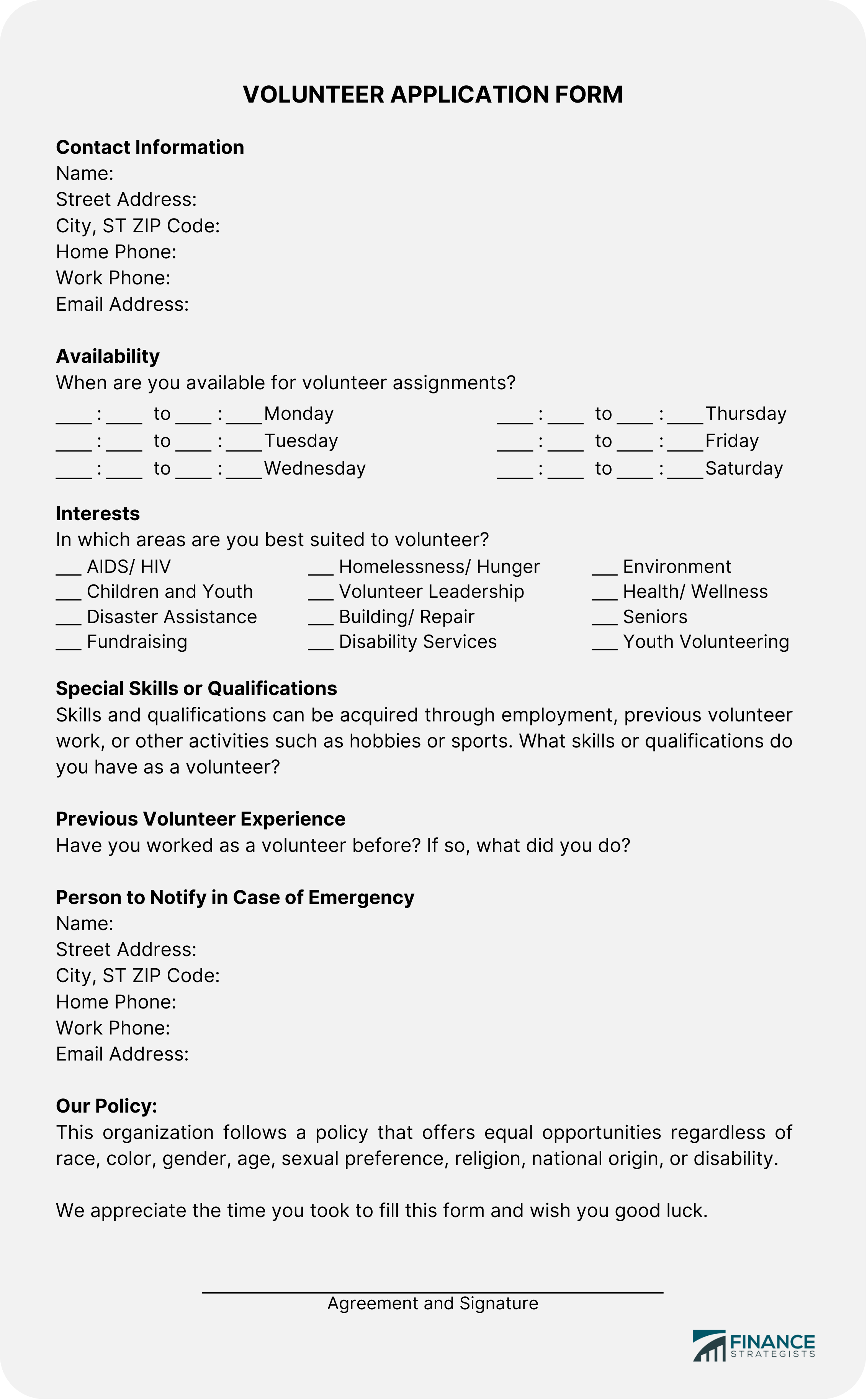 Volunteer Application Form Template